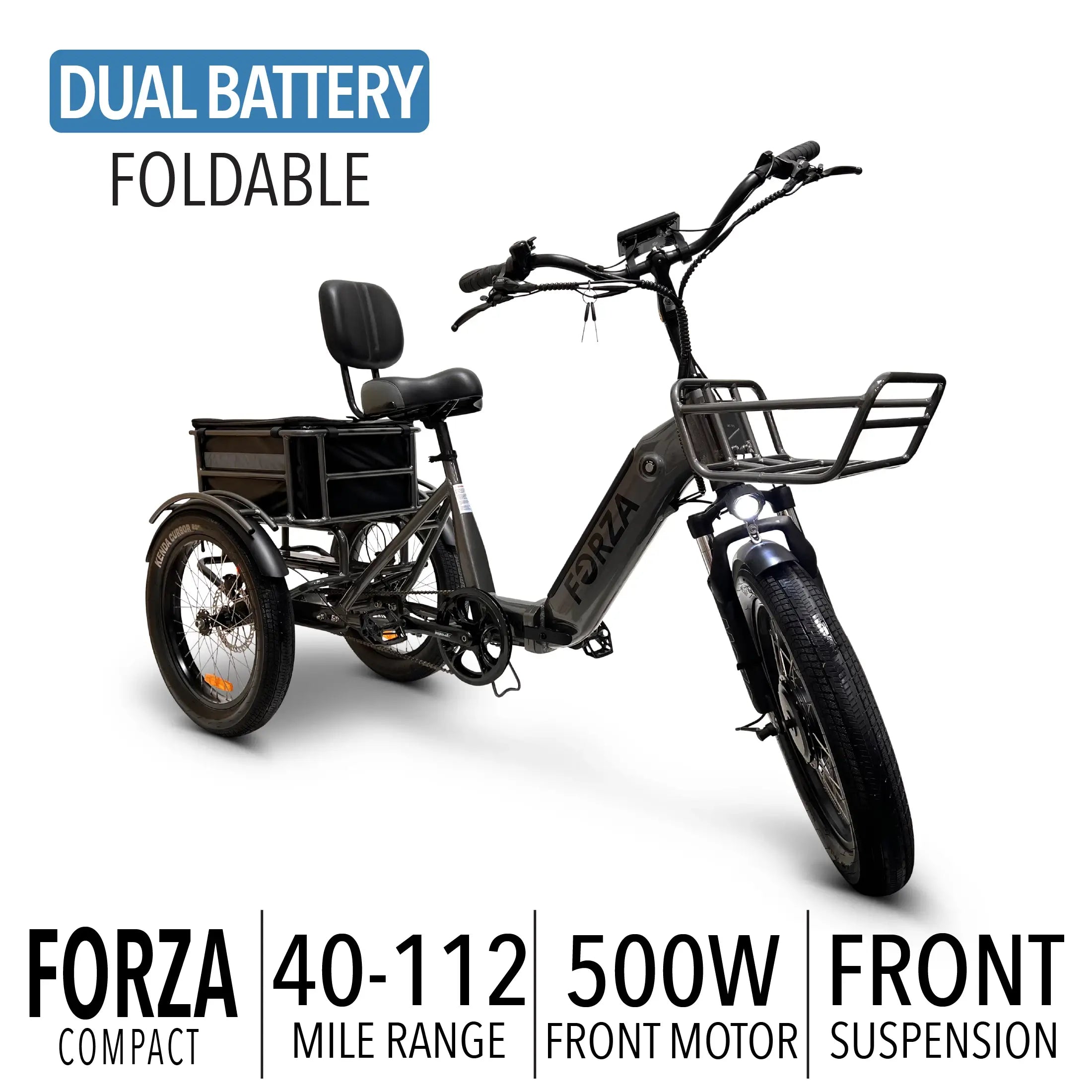 Forza Compact 500W E-Trikes 40-112 Miles Range